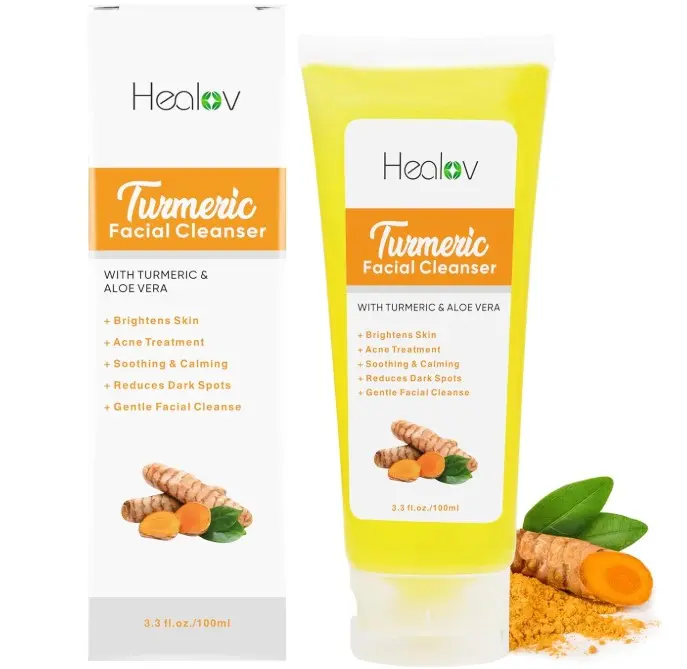 Turmeric Face Wash, Turmeric Clear Skin Liquid Soap – 100% Natural Anti Aging Exfoliating Facial Cleanser for Spots, Age Spots, Sun Damage, Discoloration – Cleansing Soap Skin Detox Treatment