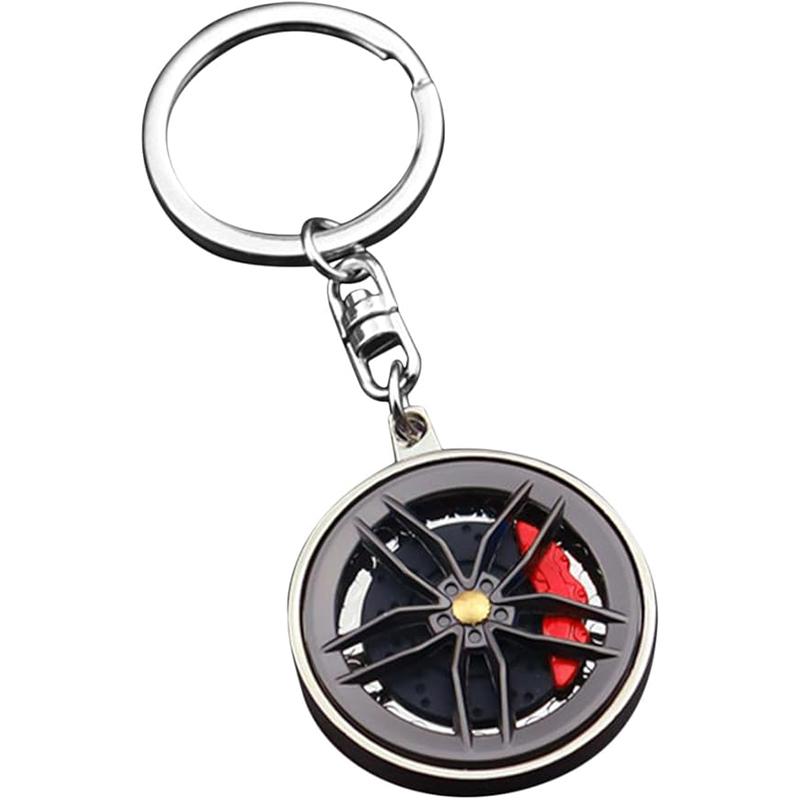 Hub Keychain Car Wheel Design Keyring Hub Zinc Alloy Lightweight Compact Rotatable Decompressing Toy 9.2x3.5x0.6cm