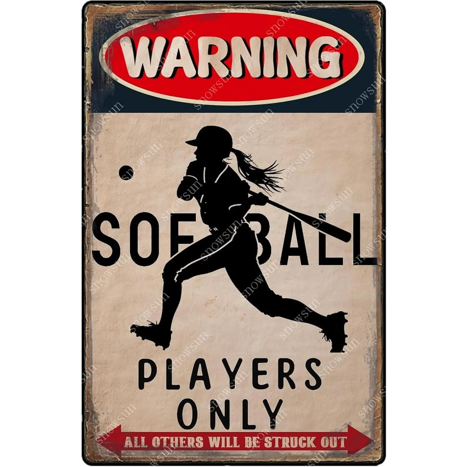 Softball Metal Signs Warning Softball Players Only Vintage Tin Sign Aluminum Sign Warning Wall Decor For Boys Girls Bedroom Sports Signs 8*12 Inches