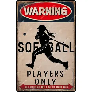Softball Metal Signs Warning Softball Players Only Vintage Tin Sign Aluminum Sign Warning Wall Decor For Boys Girls Bedroom Sports Signs 8*12 Inches