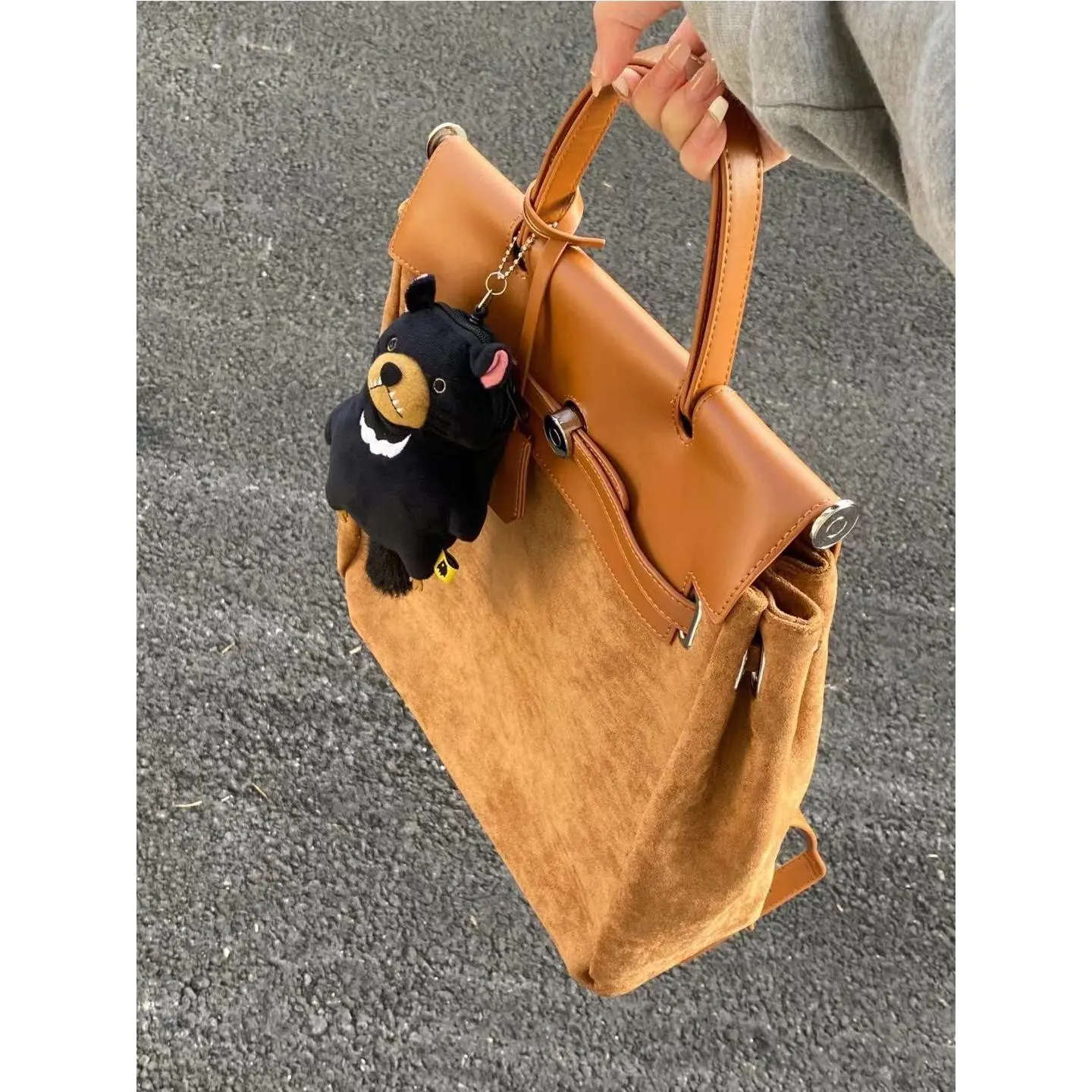2025 Korean Vintage Suede Backpack Purse for Women Convertible Shoulder Kelly-Style Bag