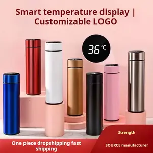 Smart Temperature Display Tumbler 500ml - Instant & Accurate Temp Reading on Lid - For Perfect Coffee, Tea and Baby Formula - 18/8 Stainless Steel, Vacuum Insulated Dinnerware Cup Set of 2 Oval Tumbler with Straw Pebble Design Cup & Saucer Set christmas