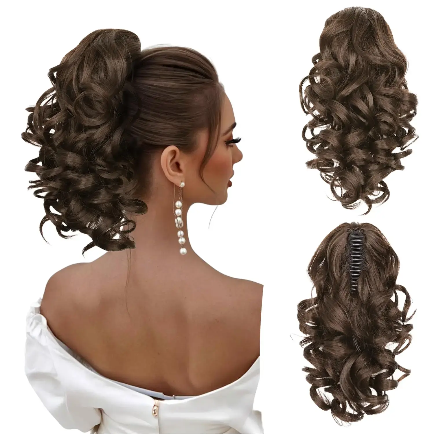 Women's 12" Curly Short Claw Ponytail Extension, Curly Clip-Ins Jaw Clip Synthetic Hairpiece, Natural-Looking for Ponytail Hairstyles