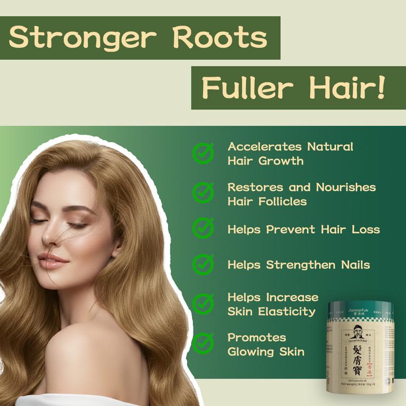 Jipsapfuk 24-in-1 Advanced Hair Growth Vitamins Biotin 10,000mcg Niacin Hong Kong Herbal Patent Blend He Shou Wu Extract Saw Palmetto 60 Day Supply