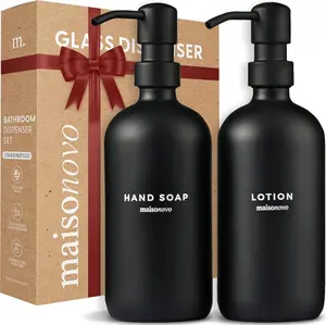 MaisoNovo Soap Dispensers 2-Piece Set | Soap and Lotion Dispenser Set | Hand Soap Dispenser | 16.9oz Black Bottles with Black Pumps Set of 2