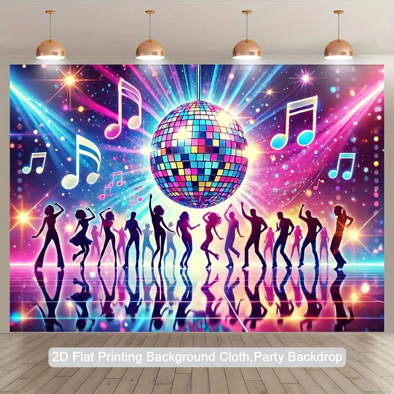 2D Flat Polyester Backdrop Cloth - Dynamic Disco Dance Floor Backdrop Banner, Party Background Tapestry, Indoor/Outdoor Decorations, Studio Props for Festive Birthday Party Supplies Ornaments