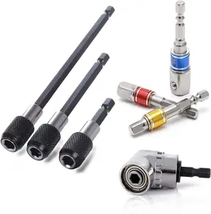 OSOF Extension Bar Hex Shank Socket Adapter Drill Bit, 3 count Impact Socket Square Nut Driver Bit + 3 count 1/4 Hex Shank  Bit Holder + 1 count 1/4 Hex 105  Right Angle Drill Attachment