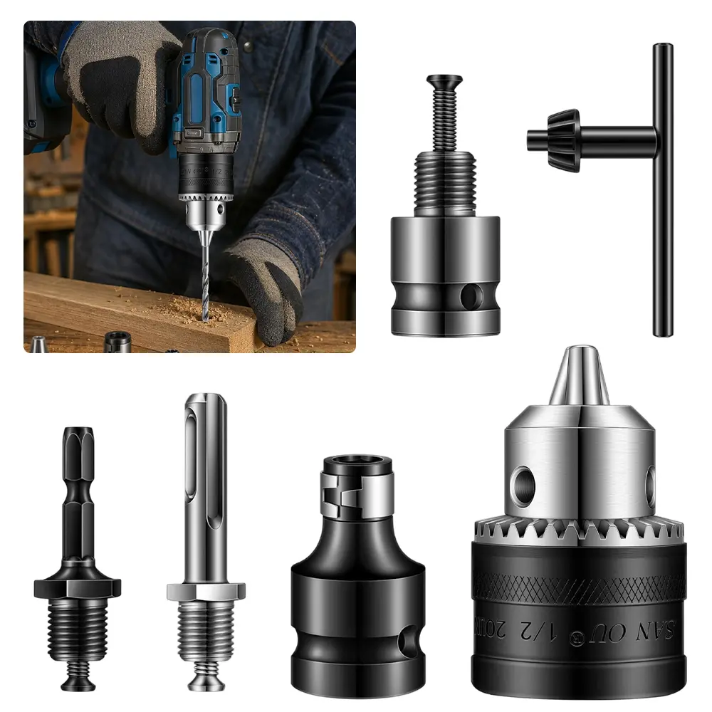 6 Pcs 1/2-20unf Mount 1.5-13 mm Capacity Drill Chuck Set with Converter Impact Driver Bits Chuck Drill Wrench 1/4 Inch Hex Shank 1/2 Inch Shank and Socket Square Female Adapter sohochic