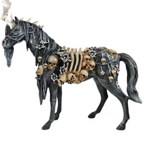 Santa 8" Black Horse with Skeleton and Skulls Decorative Figurine for Gothic Home Decor
