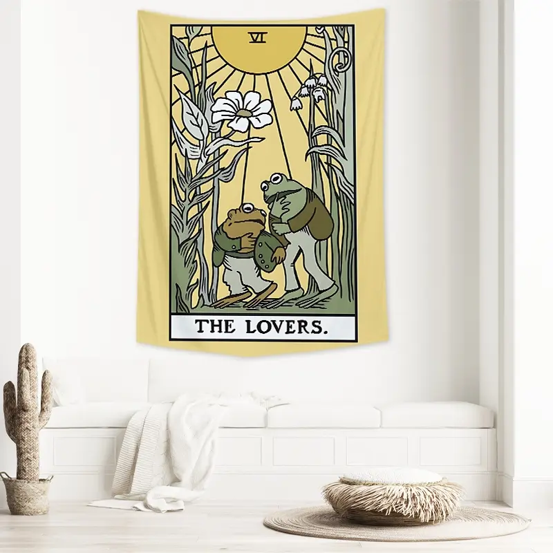 Frog Lovers Tarot Card Tapestry with Retro Artistic Design, Polyester Wall Hanging for Bedroom, Living Room, Office or Meditation Space, 59x51 Inches, Perfect Gift for Tarot Readers and Nature Lovers