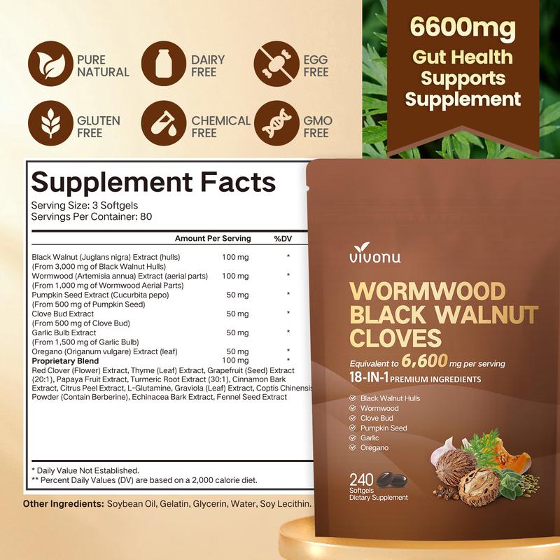 VIVONU Metabolism & Lymphatic Support Combo | Wormwood Black Walnut Cloves + Lymphatic Support | Supports Energy, Circulation & Daily Wellness | 480 Capsules