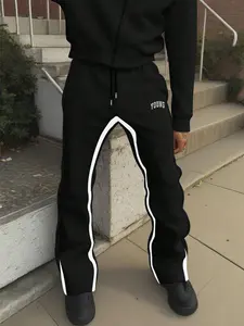 Men's Drawstring Flared Pants with Letter Print, Casual Loose-Fitting Wide Leg Trousers for Shopping and Outdoor Activities