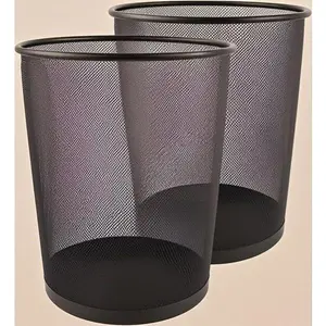 Black Wire Mesh Trash Bin | Pack of 2 Lightweight Waste Containers | 4 Gallon Small Office Garbage Can | Stylish & Durable Design | Space-Saving Home Recycling Basket | Easy to Clean & Portable