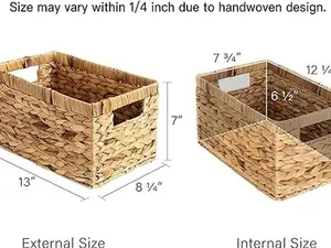 StorageWorks Wicker Basket, Baskets for Organizing, Storage Basket with Built-in Handles, Water Hyacinth Shelves (Medium 2-Pack, Natural Hyacinth)
