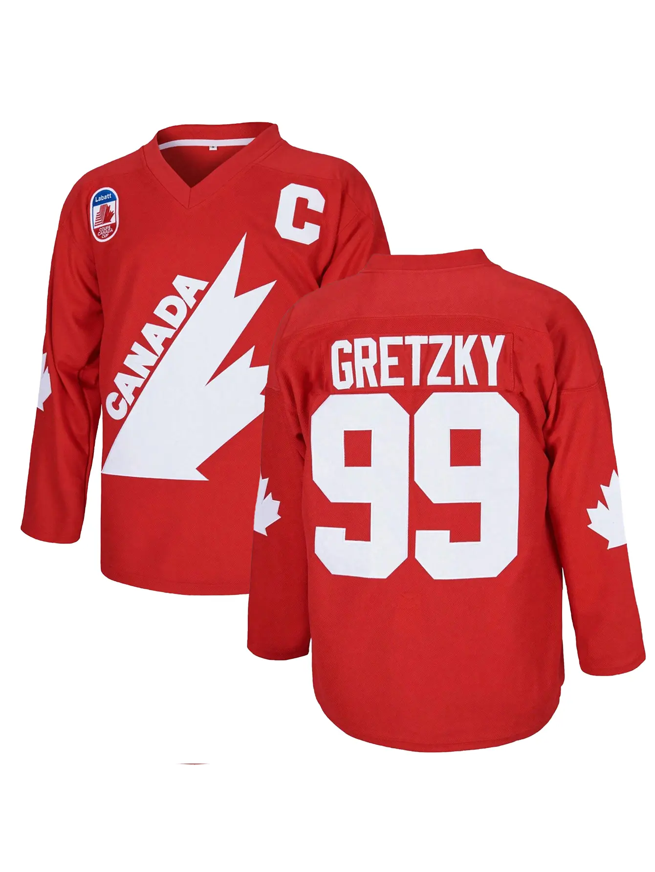 Men's #99 Gretzky Labatt Team Coupe Canada Cup Red  Ice Hockey Jersey，Letter Embroidery Retro Breathable Hockey Uniform