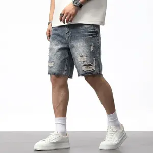 Men's Vintage Acid Wash Distressed Denim Jorts Baggy Wide Leg Raw Frayed Hem Streetwear Summer Shorts