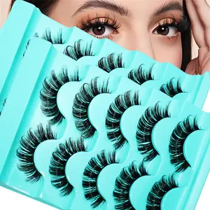 10Pairs/2Pack Lashes DD Curl Russian Lashes 3D faux Mink Eyelashes Reusable Fluffy Russian Strip Lashes Eyelash Extension Cosmetic False Lashes Diy False Eyelashes