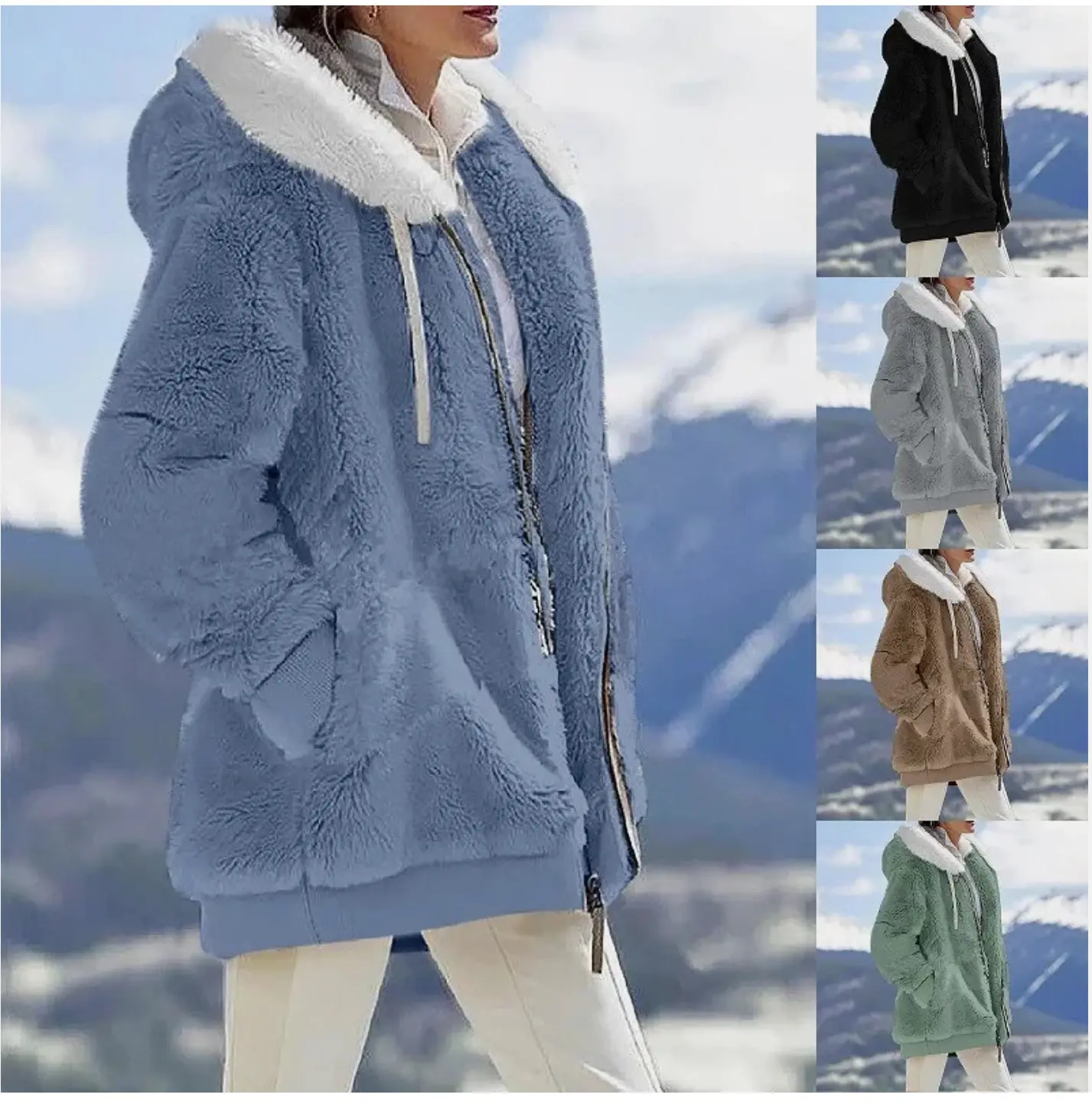 Jacket Coat Winter Warm Women Fleece Thermal Heated Plush Overcoat Fur Long Style for Cold Weather