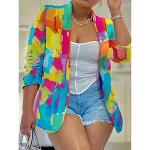 Yellow Casual Daily Mix Print Print Contrast Lapel Jacket
