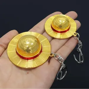 One Piece Luffy Straw Hat Keychain, Anime Metal Keyring, Mini Gold Straw Hat Charm, Cosplay Accessory, Ideal Gift for Fans, Birthday/Valentine/Christmas/Anime Event Present