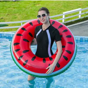 Watermelon Swimming Ring, Outdoor & Indoor Pool Float, Summer Safety Buoyancy Aid, Self-Inflatable Design, Fun Water Toy