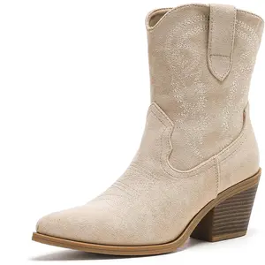 Cowboy Ankle Boots for Women, Western Booties with Pointed Toe & Embroidery, Stylish Short Booties for Casual & Party