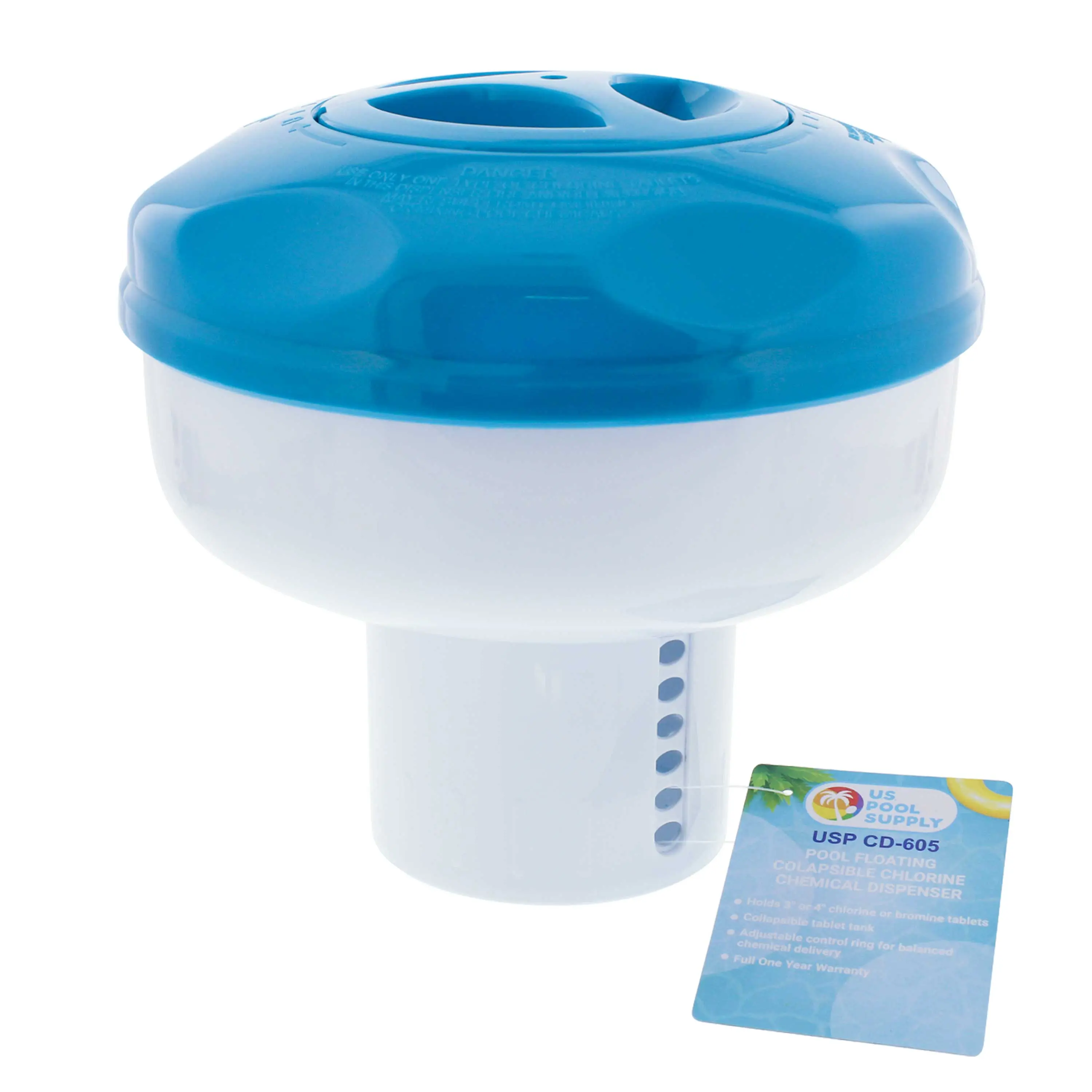 Pool Floating Collapsible Chlorine 3" or 4" Tablet Chemical Dispenser, 8" Diameter, Collapsible