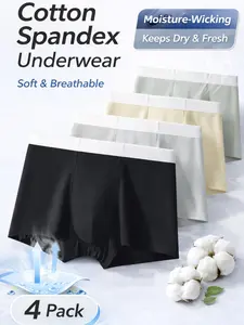 Men's Cotton Boxer Briefs 4 Pack Soft Breathable Stretch Underwear Boxer Briefs Set