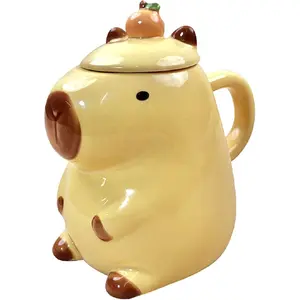 16 Oz Yellow Ceramic Tumbler With Lid for Coffee or Tea Funny Unique Capybara Gift