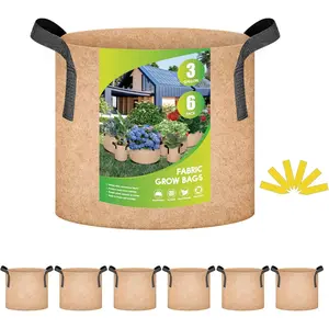 Grow Bag 3 Gallon 6-Pack Heavy Duty Plant Pots, 300g Thick Nonwoven Fabric Containers Aeration with Nylon Handles, for Planting Vegetables, Fruits, Flowers, Tan 2024 Version