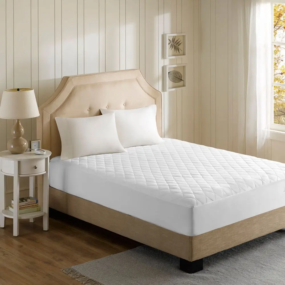 Microfiber Heated Mattress Pad with 3M Scotchgard (Twin) White - Beautyrest: 5 Heat Settings Machine Washable Fits 18" Depth