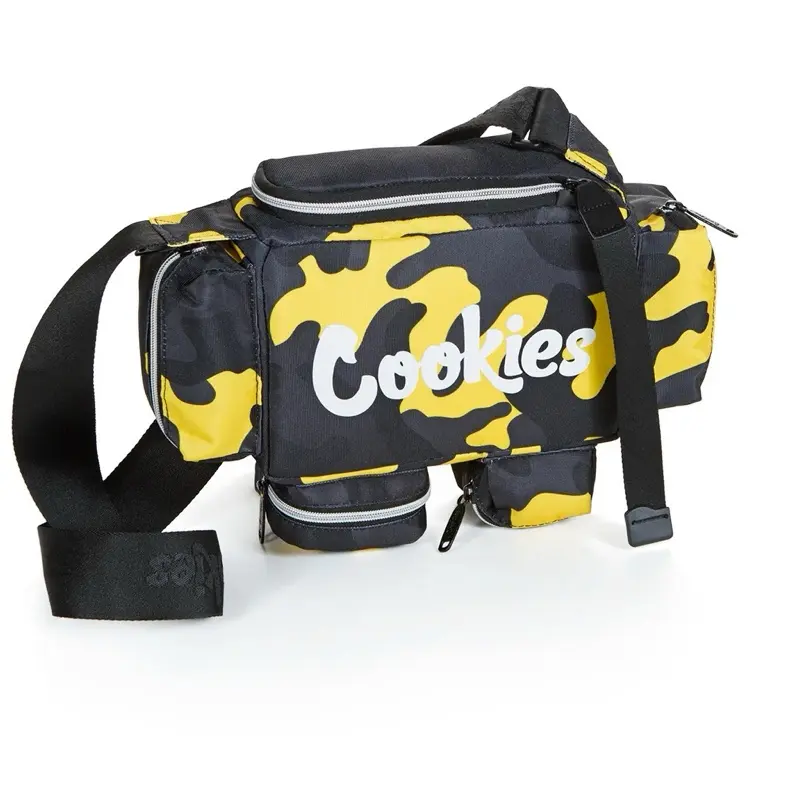 Yellow Camouflage Functional Laptop Shoulder Bag - Odor-Proof, Discreet Storage, Detachable Strap Crossbody Messenger Bag with Cookies Logo