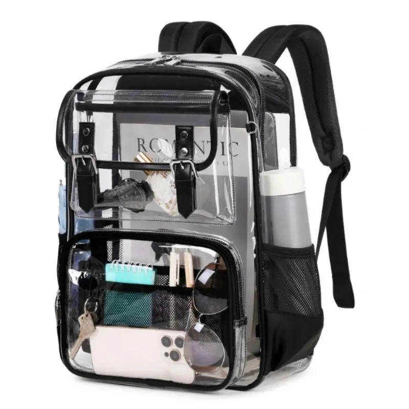 Clear School Backpack Heavy-Duty PVC Waterproof Large Capacity Unisex Ideal for School Stadium Festival Use Ergonomic Design with Multiple Compartments
