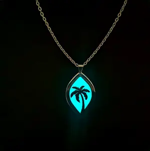 Stainless Steel Necklace/Luminous Glow In the Dark Palm Tree Pendant