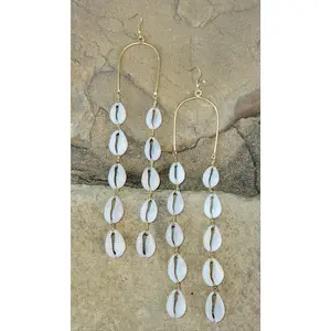 Shoulder Drape Cowrie Shell Earrings