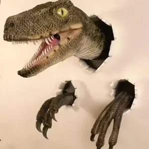 3D Dinosaur Wall Decor Set, Realistic Head and Claws, Three-Piece Broken Wall Design, Dinosaur Themed Design, Party Decoration, Kids Room, Jurassic Theme, Hanging Gift