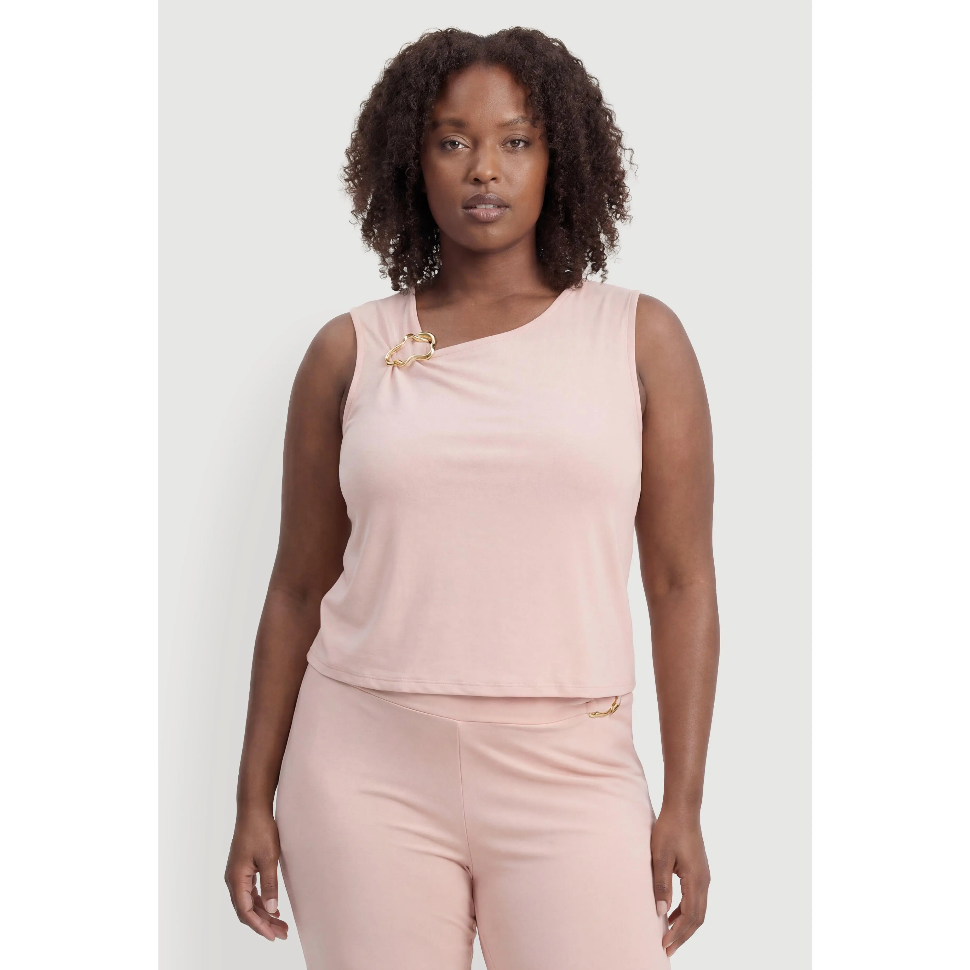 Plus Size Metallic Detail Asymmetrical Sleeveless Top