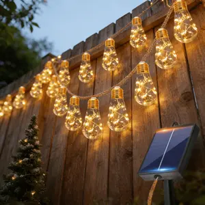 Solar Fence Decoration String Lights, Outdoor Fairy Light Strings, 10/20 Bulbs, 8 Modes, Automatic On/off, for Fences, Yard, Garden, Wedding, Party