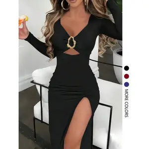 Elegant women's slim fit long sleeved slit dress, perfect for parties and events, stylish and chic design, especially suitable for special occasions, elegant and fitted dressRAIMENTRY