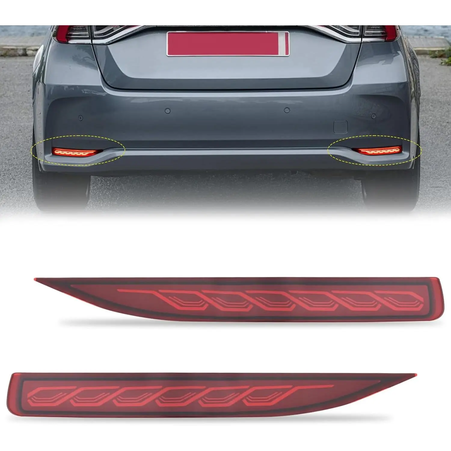 Nilight 2 Pcs Rear Bumper LED Tail Lights - 2019-2025 Fit Toyota Corolla, Red Lens ABS Construction, 4-Wire DC 12V 6W Brake/Turn Signal Sequential Flash Running/Blink Lamps, Easy Install Adapter Plug, Water-Resistant, Long-Lasting