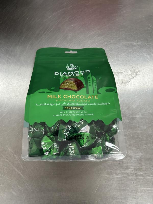 Chocolake Diamond Twist – Kunafa Pistachio Milk Chocolate 450g Packet | Premium Dubai Dessert