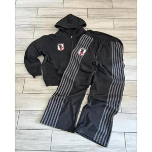 Streetwear Classic Striped Embroidered Oversized Zipper Sweatshirt Harajuku Gothic High Waist Casual Pants Sweatpants Y2K Suit