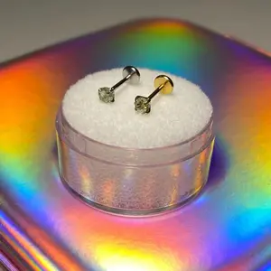 Raw Moldavite Labret Stud, 316L Surgical Steel