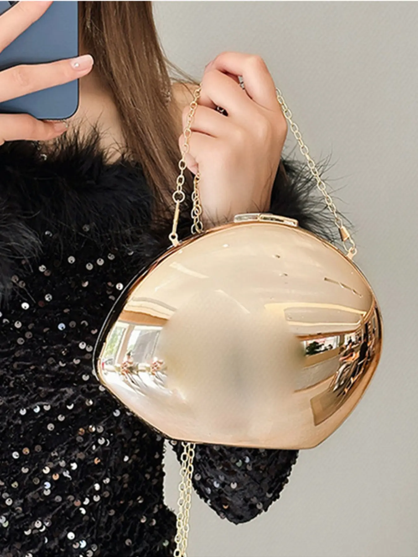 Women's Asymmetric Clutch Bag, Elegant Acrylic Egg Design Crossbody Purse, Perfect Valentine Gift, Party & Wedding Style