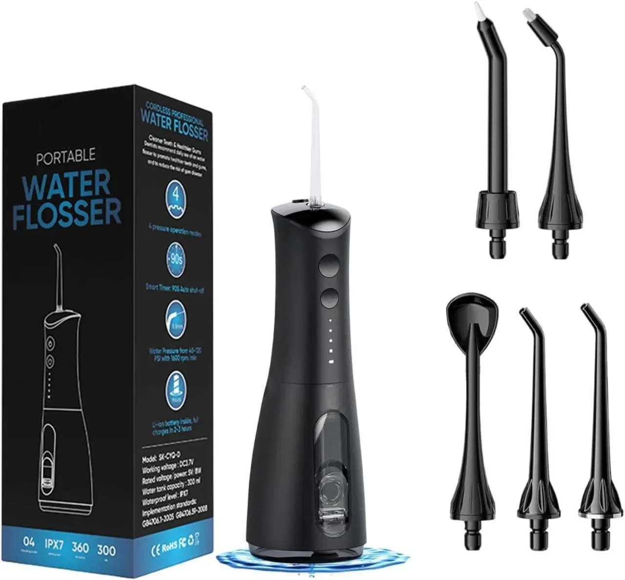 TopSaleMall Cordless Water Flosser, Water Dental Flosser, Rechargeable Irrigation Cleaner,4 Modes Portable Water Flosser with 5 Nozzles, Water Flossers for Teeth, Dental Tools