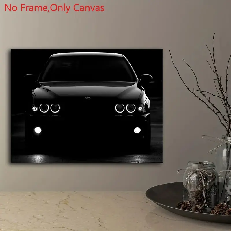 1 piece/set frameless canvas wall art painting print poster,Unframed Wall Art,classic realistic art, modern art design, black performance car E39 M5,gift for classic car culture enthusiasts and