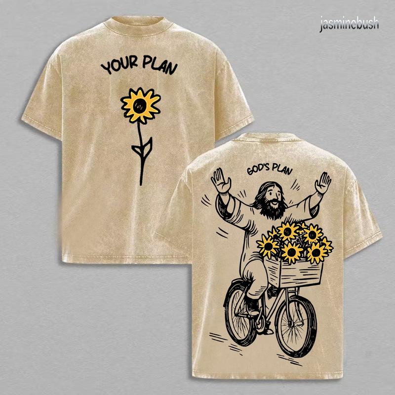 YOUR PLAN GOD’S PLAN Christian T Shirt Washed Sunflower Jesus Illustration Heavy Cotton Streetwear Faith Graphic Unisex Relaxed Fit Inspirational Religious Tee Aesthetic Merry Christmas YOUR PLAN GOD’S PLAN Christian T Shirt Washed Sunflower Jesus Illustration Heavy Cotton Streetwear Faith Graphic Unisex Relaxed Fit Inspirational Religious Tee Aesthetic Merry Christmas