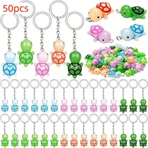 Bulk Pack of 50 Colorful Mini Turtle Keychains, Perfect As Party Favors. These Tiny Resin Turtle Figures Can Be Used As Handbag Pendants Or Charms, Making Them Ideal Prizes for Students in Classrooms Or As Birthday Party Supplies for Both Boys And Girls