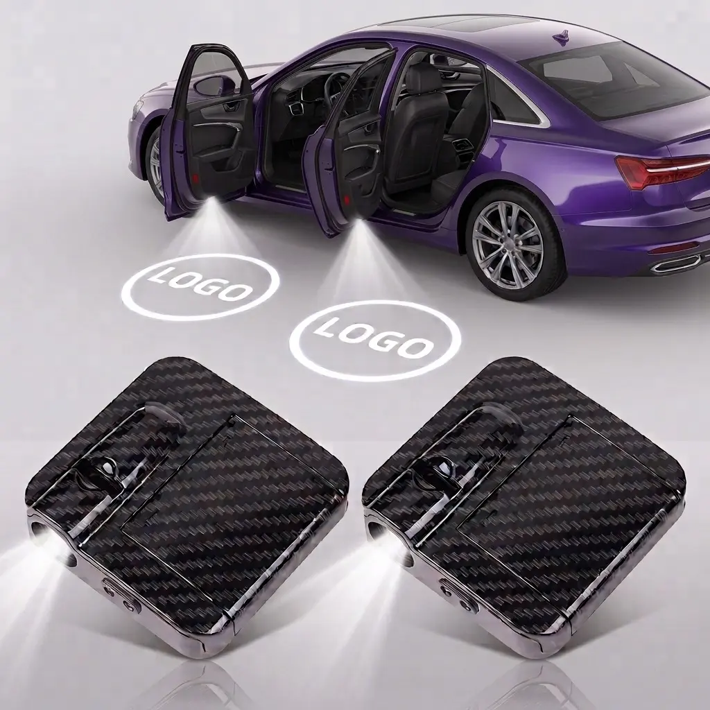 Wireless Sensor Car Door Welcome Projector Lights - 36 HD Laser Logo Projection, Infrared Sensing, 3D Sense, 5-Layer Glass Lenses, Batteries-Powered, Portable, No Wiring, Easy Installation, ABS Shell+CF, Door Entry Sensor Lights for BMW & Multiple Cars