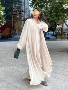 Hafizah Elegant Loose-Fitting Abaya Outerwear, Plain Pattern Long Maxi Cardigan, All-Seasons Middle Eastern Luxury Women's Clothing, Islamic Abaya